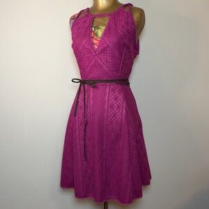 Free People Magenta Lace High Neck Mini Dress Racerback Scalloped Size 10